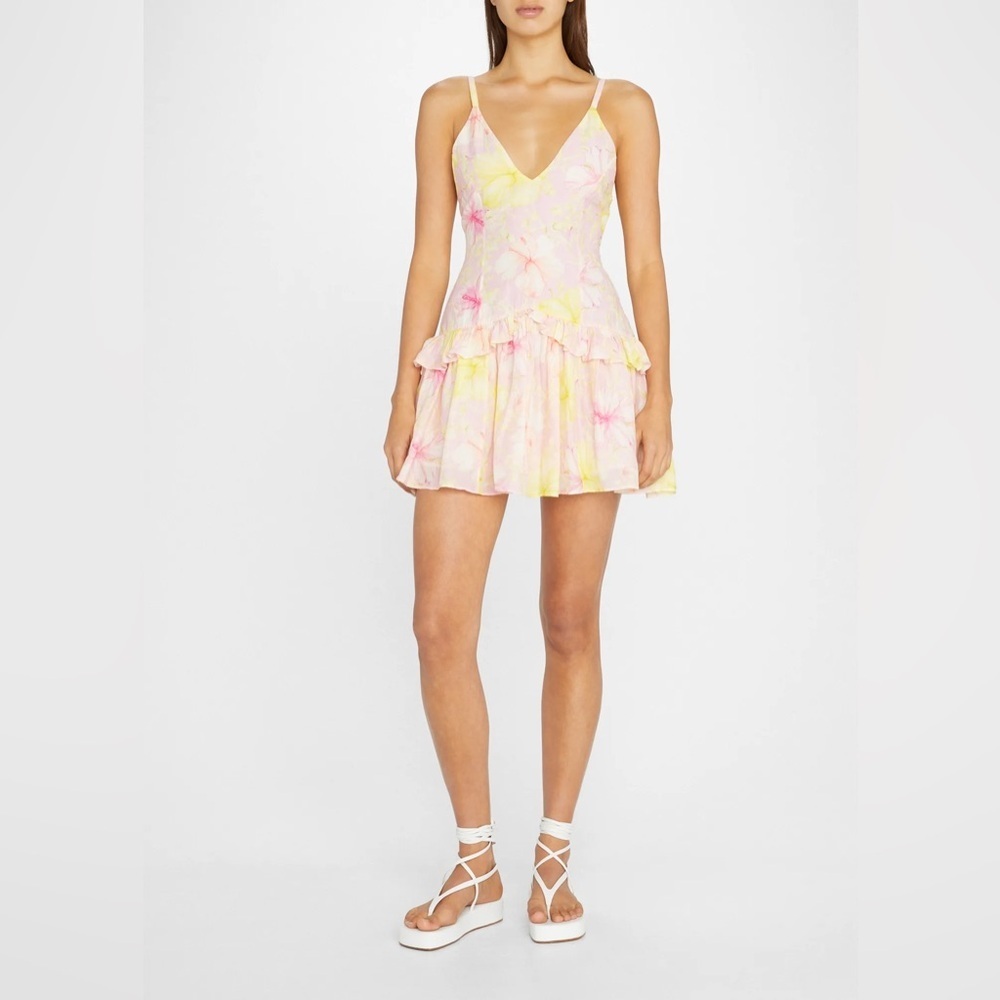 LoveShackFancy Fabienne Floral Cotton-Silk Ruffle Mini Dress